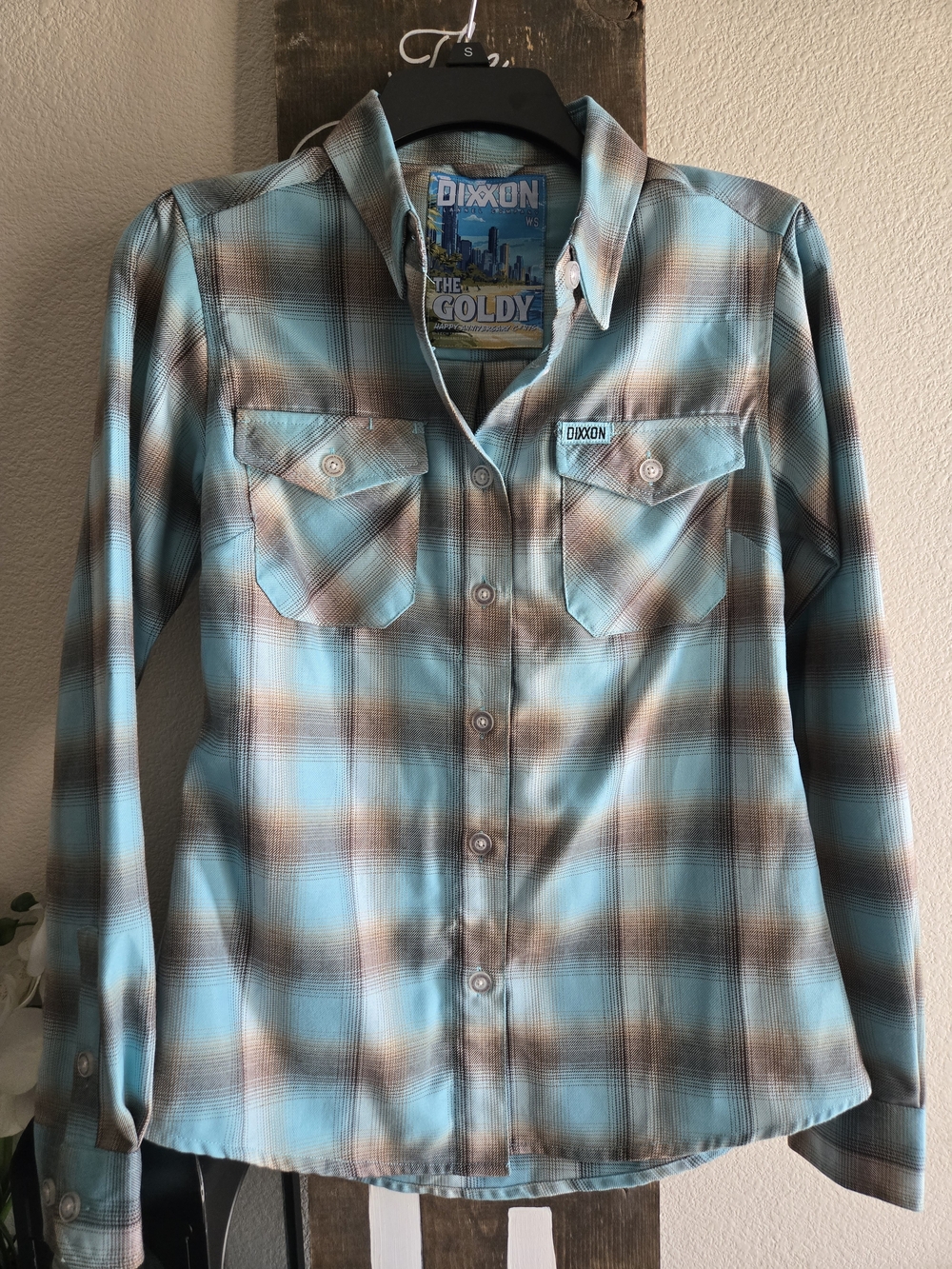 DIXXON Goldy Plaid Button-Down Shirt in Aqua and Brown